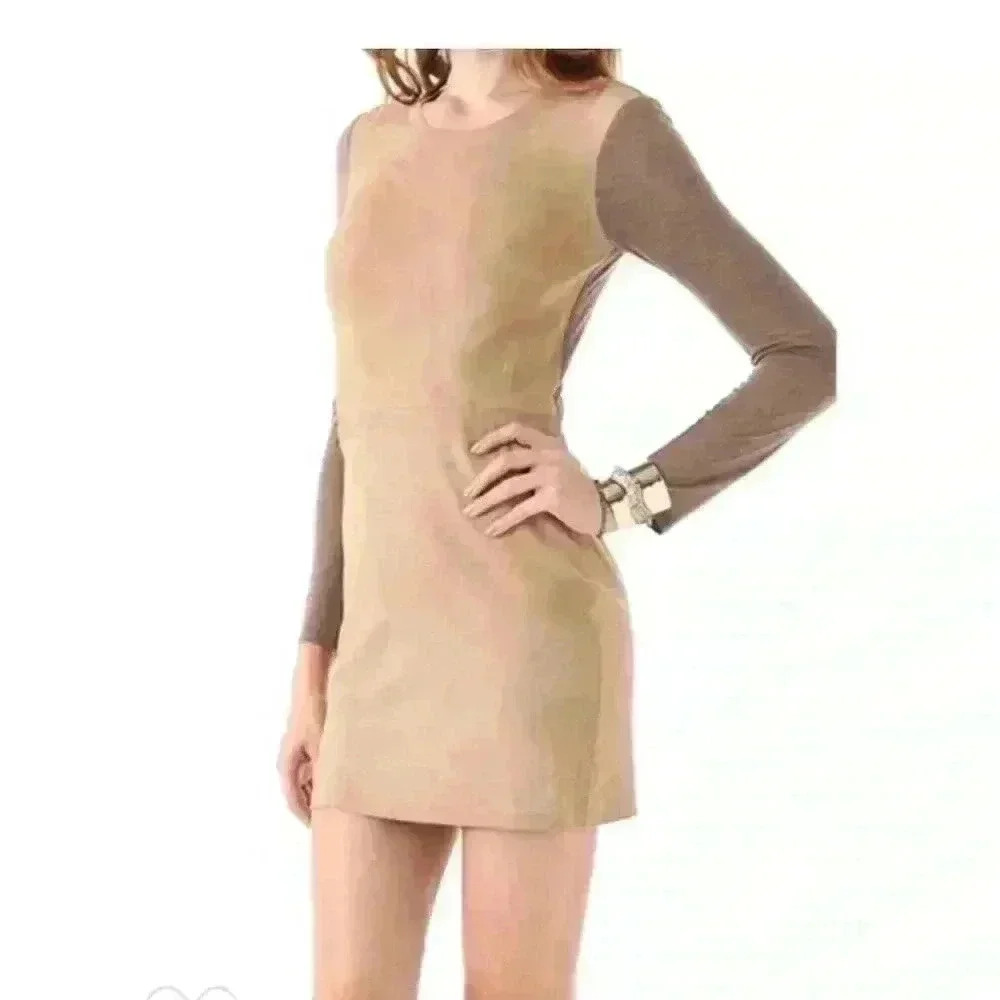 REBECCA TAYLOR BEIGE SUEDE & LYOCELL DRESS